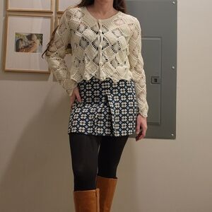 Vintage Cream Crochet Button Up Cardigan